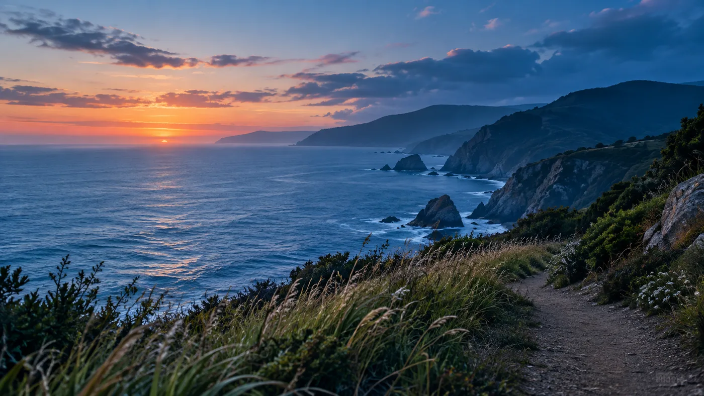 Fictional coastal scene used as an example camera preview